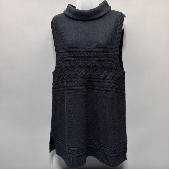 Talbots Dress Large Sweater Sleeveless Turtleneck Black Chunky Knit - Picture 1 of 6